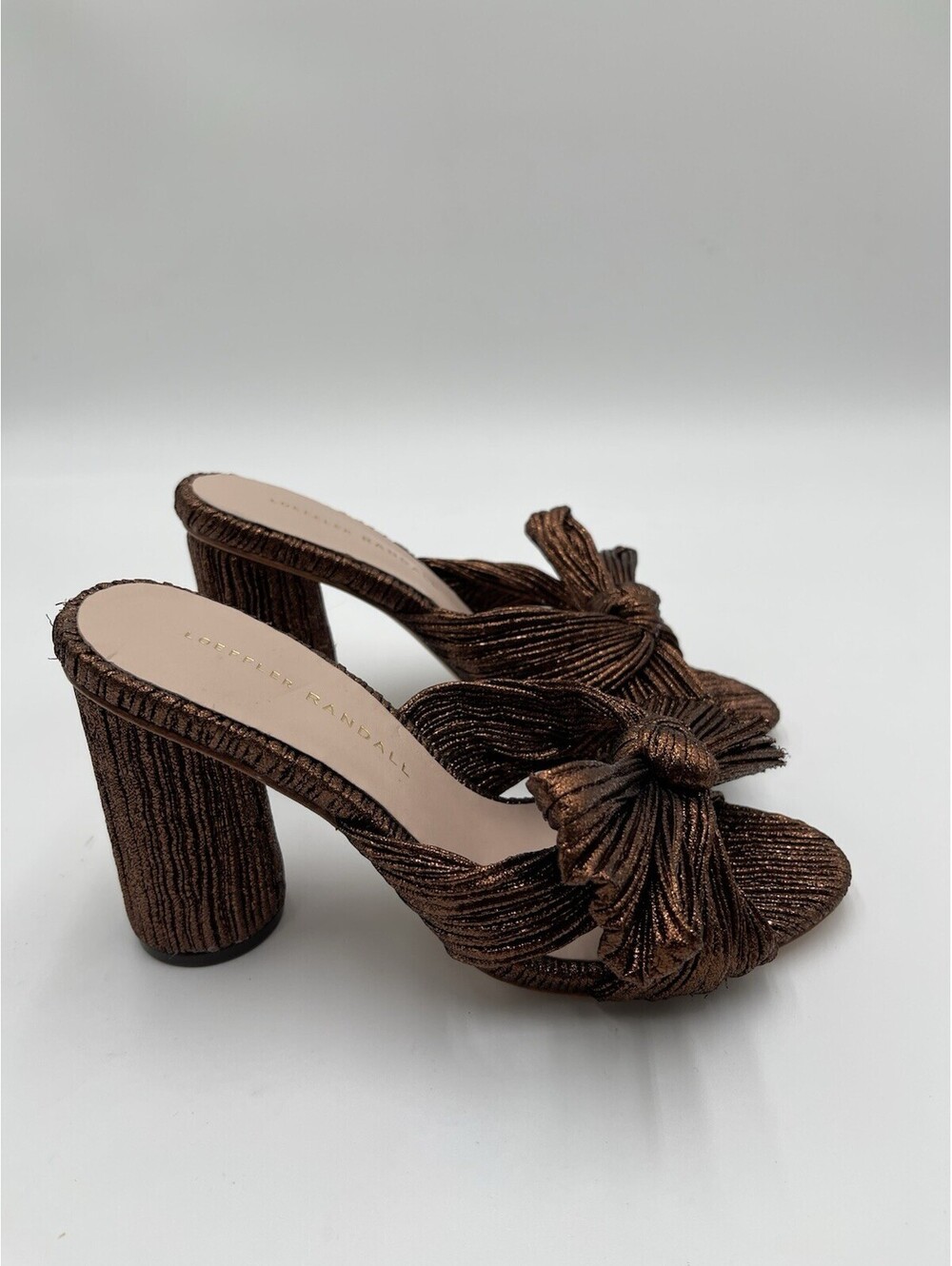 Loeffler Randall Penny metallic lamé block-heel mules in mocha Size 6B
